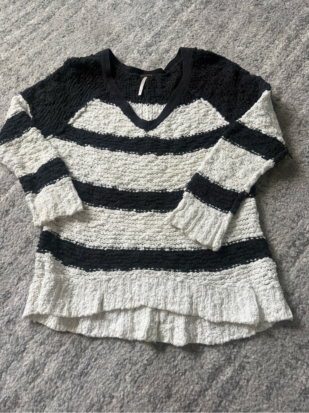 Free People Songbird pullover sweater black and white striped boucle knit